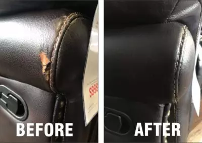 Before and After Leather Repair Services done by A-plus Leather Repair, BC